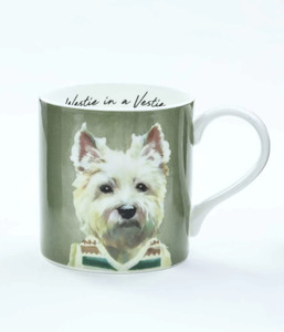 Glassware: MM Linen Bone China Mug - Westie in a Vestie