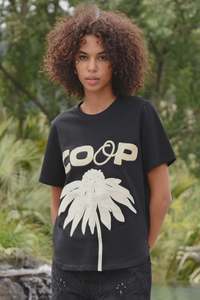 Tops: Coop Bloom Service T-Shirt - Black & Cream