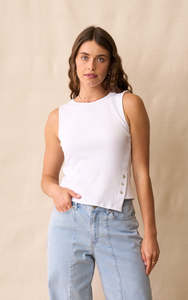 Tops: Neris Noah Side Button Tank - White