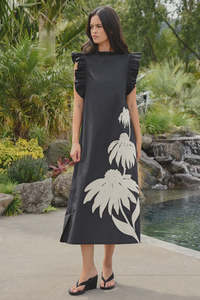 Dresses: Coop Three-mendous Blooms Dress - Black & Cream