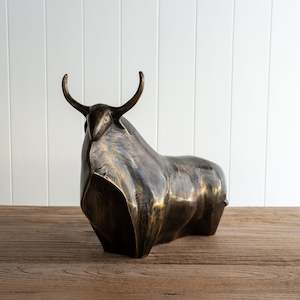 Bronze Sculptures Ornaments: Bronze Bull Sculpture | 'Clyde The Bull' - Antique