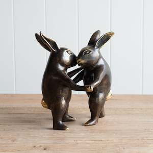 Bronze Dancing Rabbits | Polished Gold Highlights