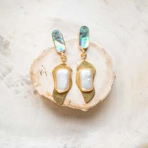 Raw Crystal Stone Earrings | Paua + Pearl