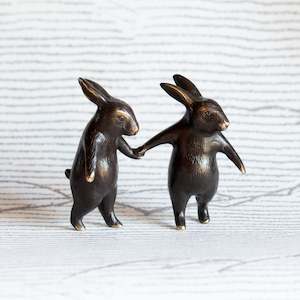 Bronze Sculptures Ornaments: Little Bronze Walking Rabbits