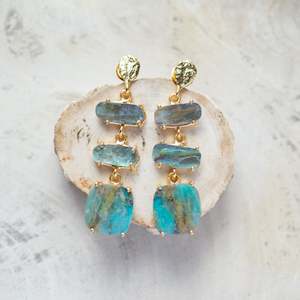 Raw Crystal Stone Earrings | Chrysocolla + Paua