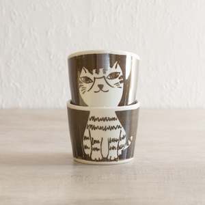 Japanese Ceramics | Cat Stacking Cup Set | Brown