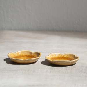 Platters Serveware: Japanese Ceramics | Plum Petal Dish Set/2| Mustard
