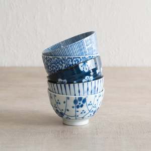 Japanese Ceramics | Aizome Goyou | 5 Bowl Set