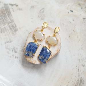 Raw Crystal Stone Earrings | Sodalite + Rutilated Quartz
