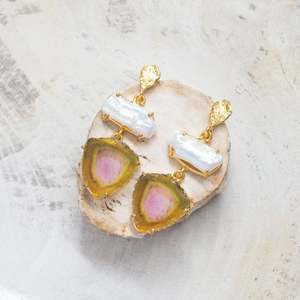 Raw Crystal Stone Earrings | Pearl + Geode