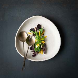 Platters Serveware: Japanese Ceramics | Onigiri Slab High Rim Plate | Shell White