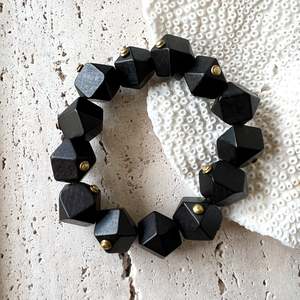 Brass + Faceted Ebony Wood Bracelet