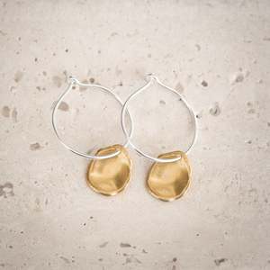 Brass Disc Earring | Sterling Silver Hoop