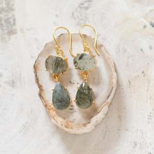 Jewellery: Raw Crystal Stone Earrings | Rutilated Quartz Drops