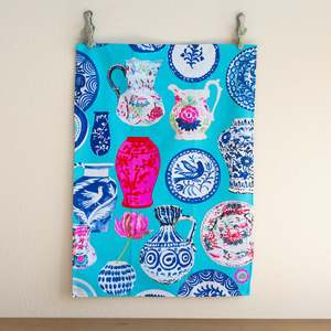 Cotton Tea Towel |  Vases on Turquoise