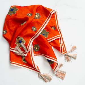 Embroidered Silk Scarf | Burnt Orange Blooms
