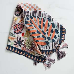 Embroidered Silk Scarf | Wild Flora | Navy