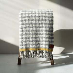 Blankets And Throws: Klippan Lambswool Blanket | Dogtooth | Grey/Yellow