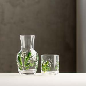 Glass Carafe Set | Hand Painted | Lillies