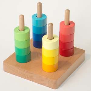 Montessori Toys New Zealand: Rainbow Discs on Four Dowels