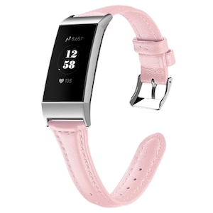 Products: Fitbit Charge 3 & 4 Steel Head Leather Strap in Pink - FoneBitz