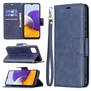 Samsung Galaxy A22 5G Lambskin Texture Wallet Case Blue - FoneBitz