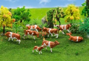HO scale Painted Brown Model Cow x5 - 3 Foot 6 Models
