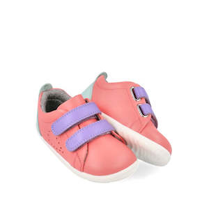 first walking shoes leather sneaker: Bobux Step Up Grass Court Trainer Ocean Coral 734208