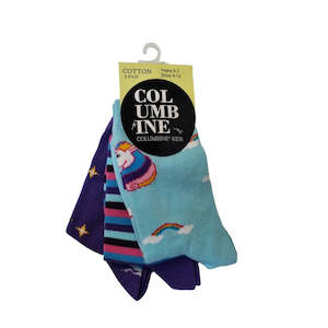 Columbine: Socks Columbine 3 Pack Unicorn Blue Purple