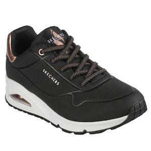 Skechers Uno Womens Trainers: Skechers Uno Shimmer Away Black Trainer Black Pull On LAST ONE CLEARANCE
