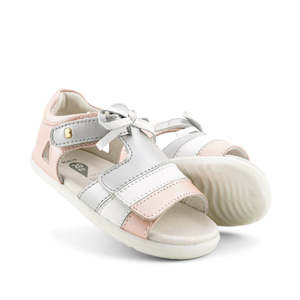 Bobux Step Up Mirror Leather Sandal Seashell Shimmer Pink  Silver Stripe 727336 &hellip;