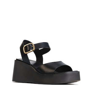 EOS Ariya Black Leather Wedge Ankle Strap