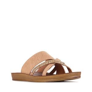 Los Cabos Bride Caramel Raffia Flat Slide Sandal