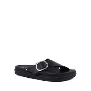 Emu Ebony Black Leather Slide Sandal
