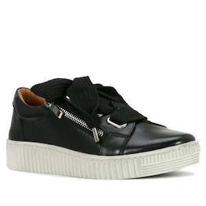 EOS Jovi Leather Trainer Black Lace Up with Zip