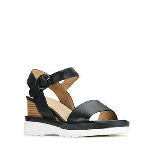 EOS Jadon Black Leather Wedge Sandal CLEARANCE