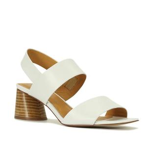 Eos: EOS Peto White Leather Sandal with Heel & Back Strap