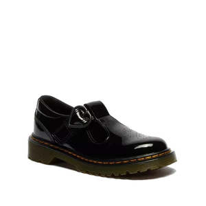 Dr Martens Doc: Dr Martens kids - Polley II Heart T Bar Junior Black Patent