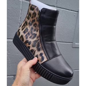 Alfie & Evie Womens Dynasty Black Leopard Cracked Leather Ankle Boot