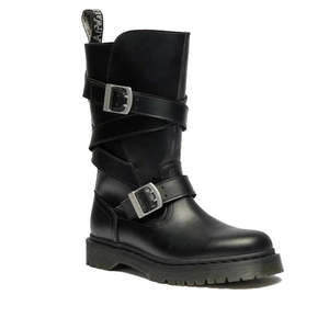 Dr Martens Doc: Dr Martens Anistone Bex Strap High Boots Black Leather Pull On