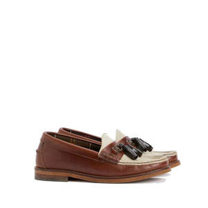 Barbour Jen Mahogony & Beige Womens Tassel Leather Loafer