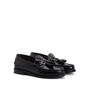 Barbour Jen Black Womens Croc Tassel Leather Loafer