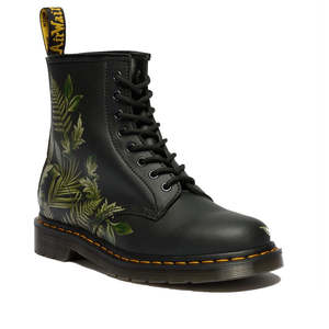 1460 Dr Martens Smooth EverGreen Leather 8 Up Boot Green Leaves Black Background