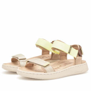 Woden Line Women's 3 Strap Sandal Wax Multi Lemon & Taupe
