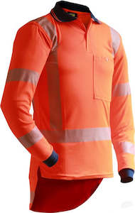 King Size 8xl 14xl: Caution Hi-Vis TTMC-W17 L/ Sleeve Segmented Tape Microfibre Polo