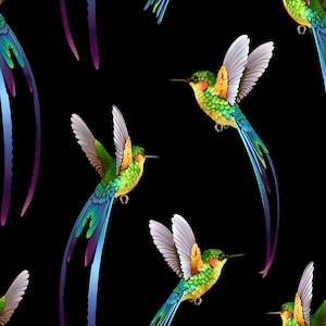 Birds on Black - Cotton Spandex - 250g