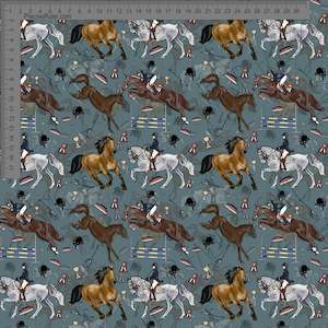 Animals Sarah Mcalpine: Horses on Blue Green - Sarah McAlpine Art- Custom Pre Order