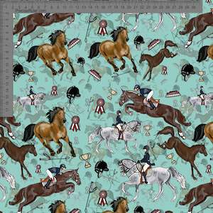 Animals Sarah Mcalpine: Horses on Teal - Sarah McAlpine Art- Custom Pre Order