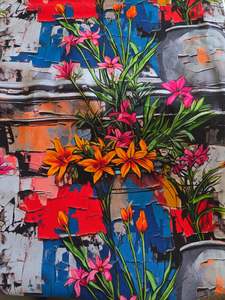 Grafiti Flowers - Cotton Spandex-200g -1 meter remnant