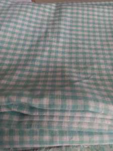 Mint and white gingham cotton Linen mix- 1 metre remnant